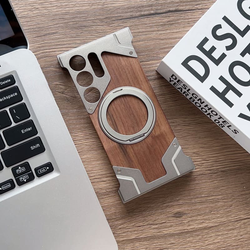 Walnut Wooden Magnetic Kickstand Protective Cover for Samsung