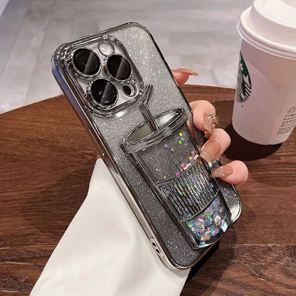 Glitter quicksand milk tea cup mobile iPhone case